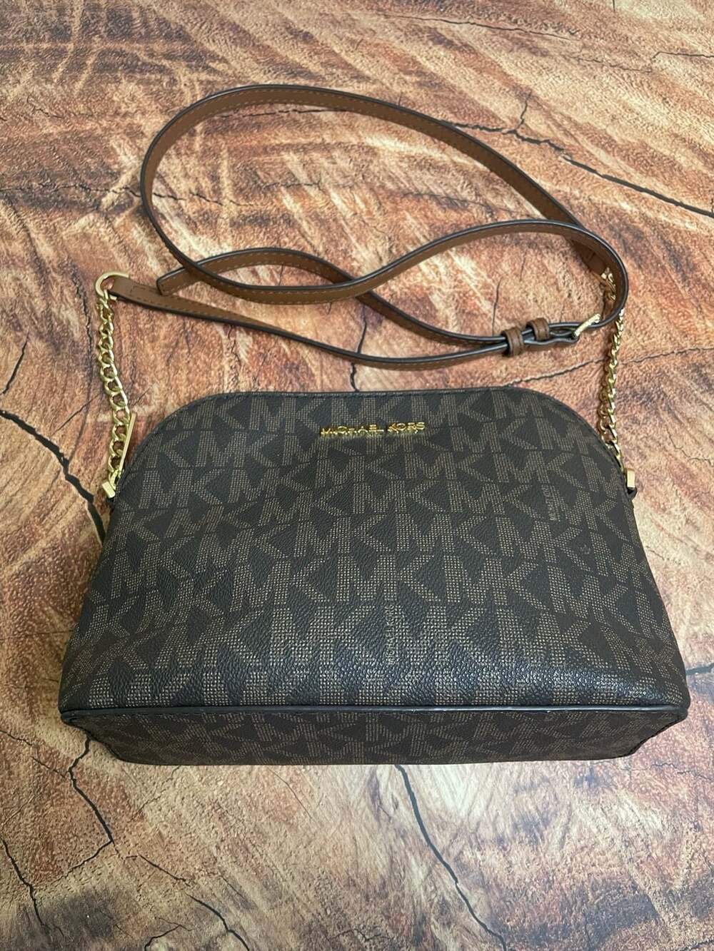 Michael Kors Cindy Signature Logo Dome Crossbody Bag Brown
